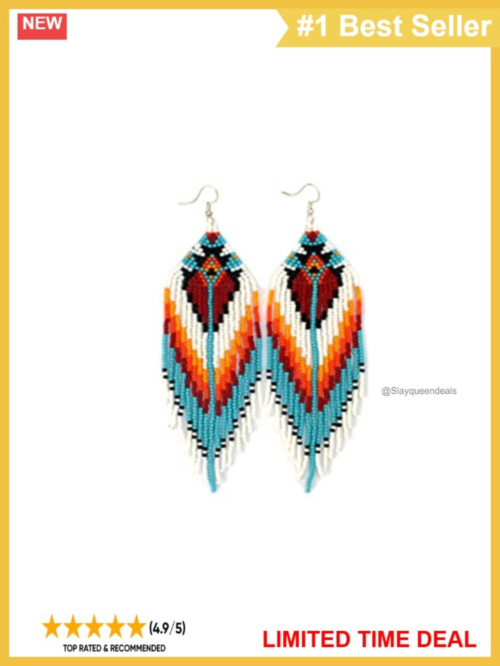 Handmade Glass Seed Bead Tassel Dangle Earrings Boho Statement